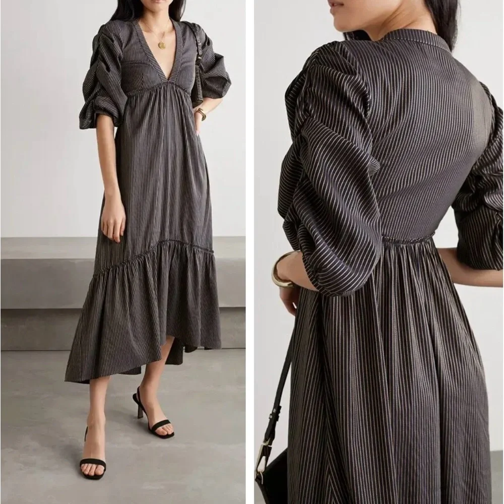 LA LIGNE Gitane Ruched Striped Cotton-Blend Dress size medium w/ pockets - Picture 1 of 12